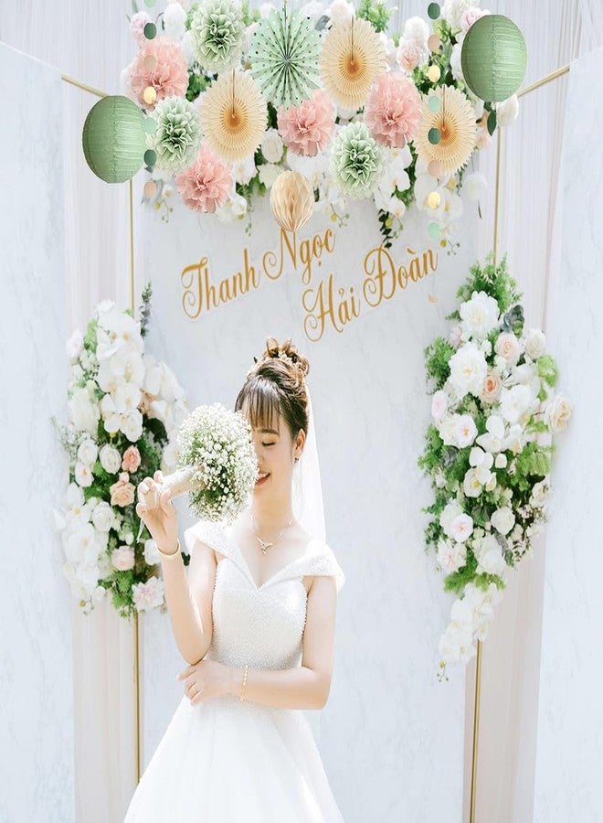 FETETIJD Sage Green and Blush Pink Party Decorations Paper Lanterns Sage Green Cream Paper Fans Light Pink Tissue Paper Pom Poms for Sage Green and Dusty Pink Birthday Baby Shower Bridal Shower Wedding - Image 3