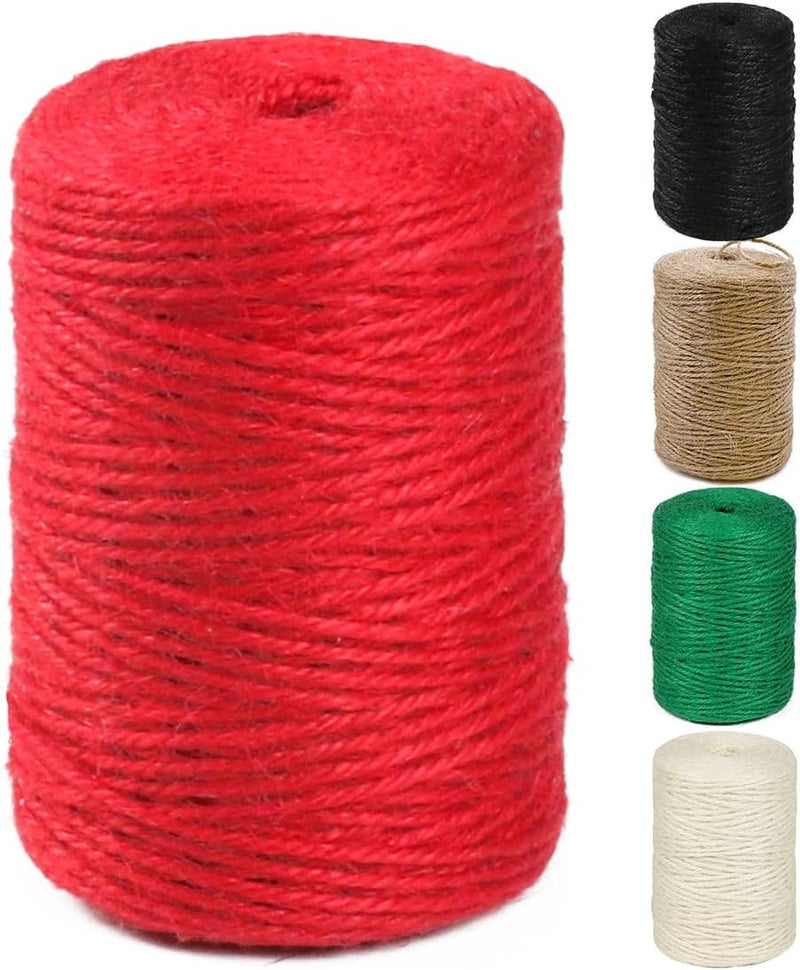 PH PERKHOMY PerkHomy Natural Jute Twine 600 Feet Long Colored Twine Rope for Crafts Gift Wrapping Packing, Gardening and Wedding Decor (Red) - Image 1