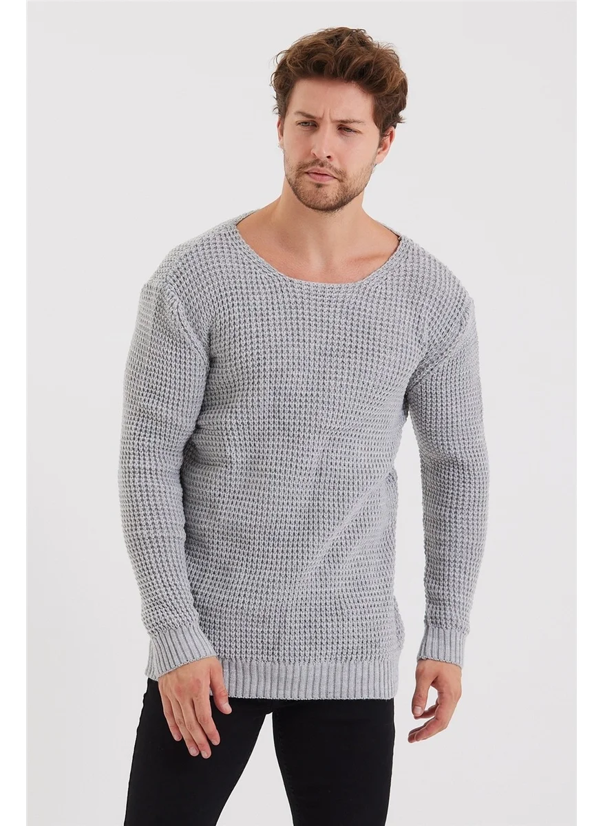 Cool Tarz Cool Style Men's Gray Thick Honeycomb Knit Sweater-STYLECM7804R301S