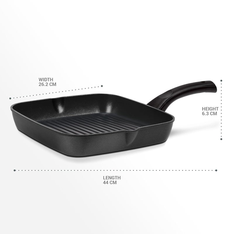 MILTON Pro cook MILTON Pro cook Grill Pan Nonstick Die Cast Grilling Square Pan 24 cm for Induction Gas Stove 3 Layer Non Stick Coated Barbeque Tandoori Roast Pan 1 Year Warranty Black - Image 5