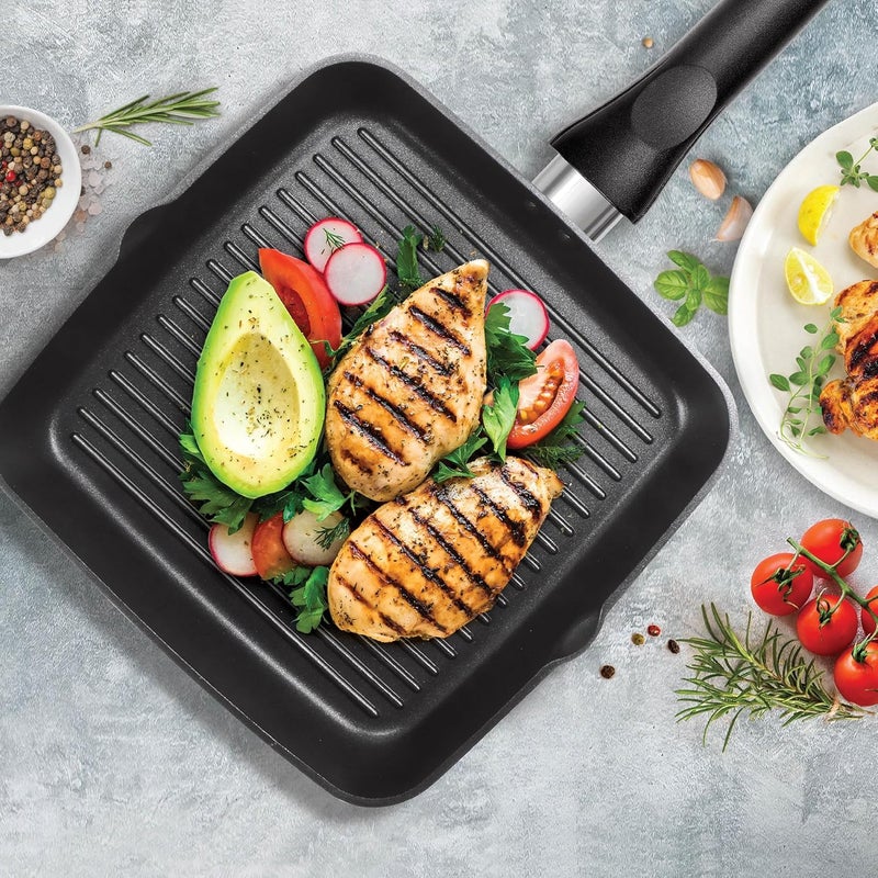MILTON Pro cook MILTON Pro cook Grill Pan Nonstick Die Cast Grilling Square Pan 24 cm for Induction Gas Stove 3 Layer Non Stick Coated Barbeque Tandoori Roast Pan 1 Year Warranty Black - Image 2