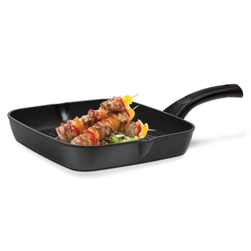 MILTON Pro cook MILTON Pro cook Grill Pan Nonstick Die Cast Grilling Square Pan 24 cm for Induction Gas Stove 3 Layer Non Stick Coated Barbeque Tandoori Roast Pan 1 Year Warranty Black - Image 1