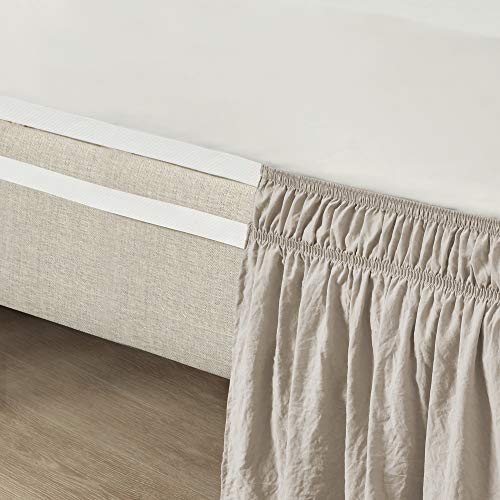 Lush Decor Ruched Ruffle Elastic Easy Wrap Around Bed Skirt Single Queen/King/Cal King Neutral - Queen Bed Skirt - Dust Ruffle - Tan Bedskirts - Image 5