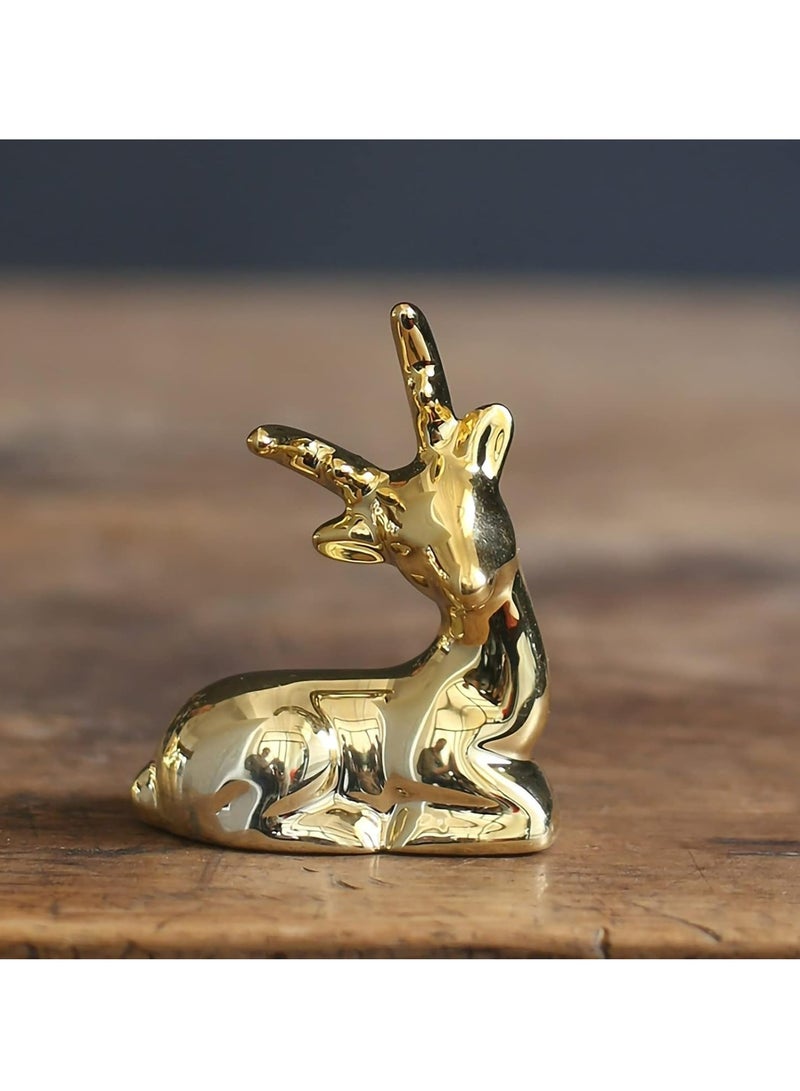 1 Pc Ceramic Animal Figurines Ornaments, Gold Deer Home Decor Sculptures and Statues Handmade Artware Gifts (Gold)  - Image 1