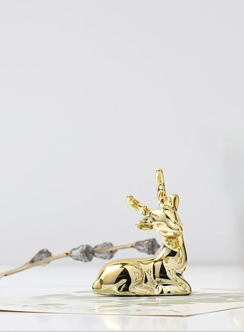 1 Pc Ceramic Animal Figurines Ornaments, Gold Deer Home Decor Sculptures and Statues Handmade Artware Gifts (Gold)  - Image 2