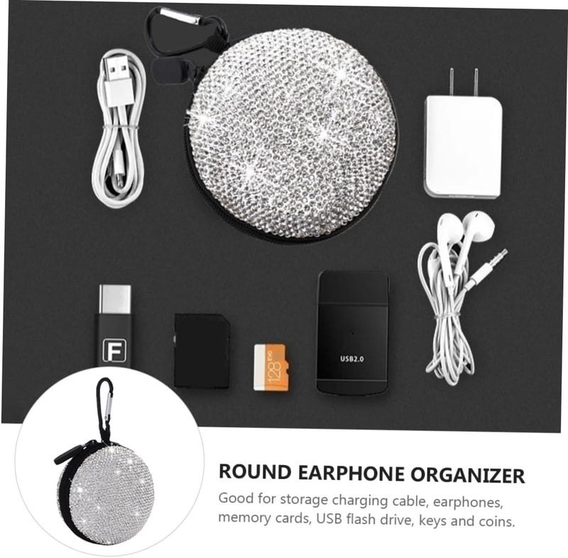 NUOBESTY Shockproof Earphone Bag with Rhinestone Durable Eva Storage Case for Data Cables and Keys Smooth Zipper Travel Organizer for Headsets Portable Protective Carry Pouch for Outdoor - Image 3