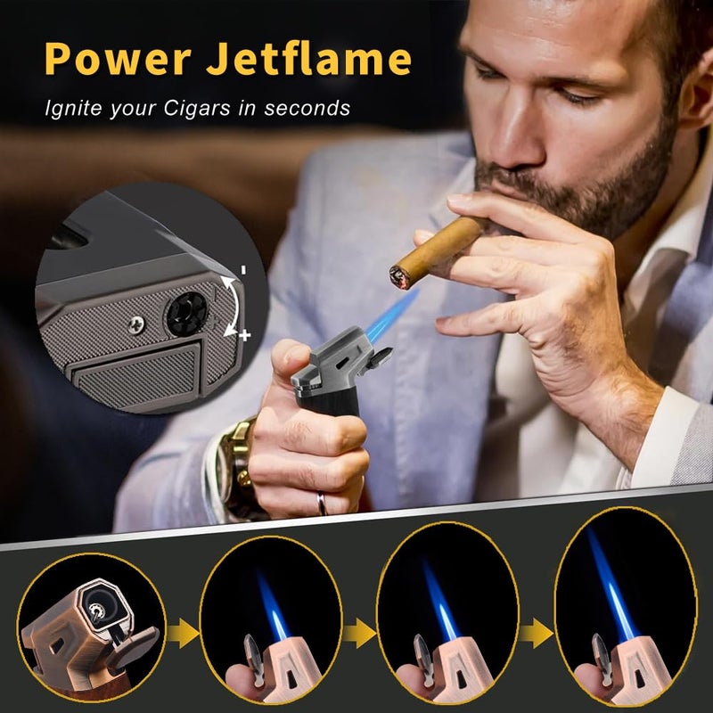 Honest ولاعة سيجار HONEST مع شعلة نفاثة مقاومة للرياح، قاطع سيجار مدمج، هدية لعيد الميلاد، ولاعات نفط قابلة لإعادة التعبئة، ولاعات رائعة متعددة الاستخدامات للتدخين، السيجار (بني) - Image 5