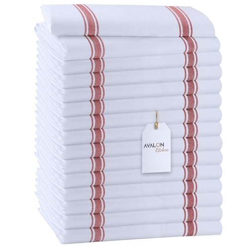 Avalon Kitchen Dish Towels Set Value Pack of 15 Size 15x25 Inch 100 Cotton Soft  Absorbent Linen Kitchen Towels Tea Towels Reusable Cleaning Cloths for Household Cleaning Red
