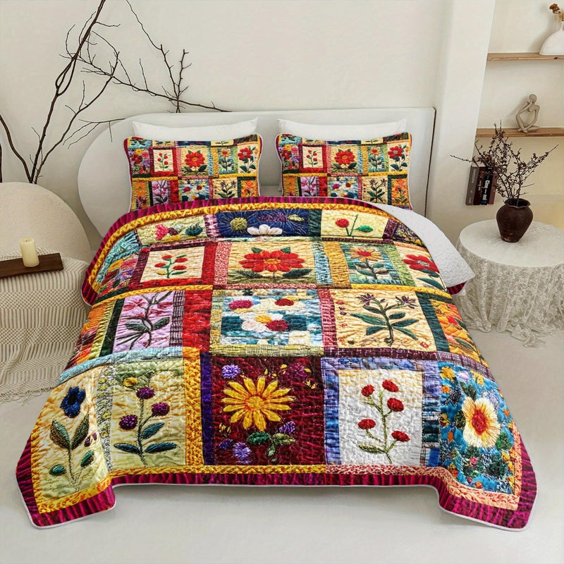 Tuzaovy Colorful Floral Patchwork Quilt Set Queen Size for Teens Adult Bedroom Decor,Floral Lightweight Bedspread Sets Queen Bedding,Bohemian Bed Cover Soft for Boys and Girls Room Decor - Image 1