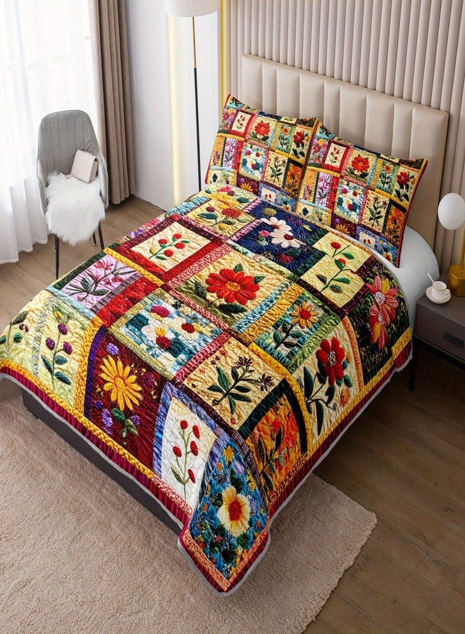 Tuzaovy Colorful Floral Patchwork Quilt Set Queen Size for Teens Adult Bedroom Decor,Floral Lightweight Bedspread Sets Queen Bedding,Bohemian Bed Cover Soft for Boys and Girls Room Decor - Image 2