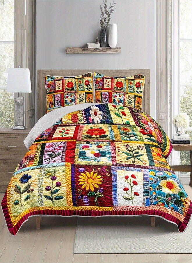Tuzaovy Colorful Floral Patchwork Quilt Set Queen Size for Teens Adult Bedroom Decor,Floral Lightweight Bedspread Sets Queen Bedding,Bohemian Bed Cover Soft for Boys and Girls Room Decor - Image 5