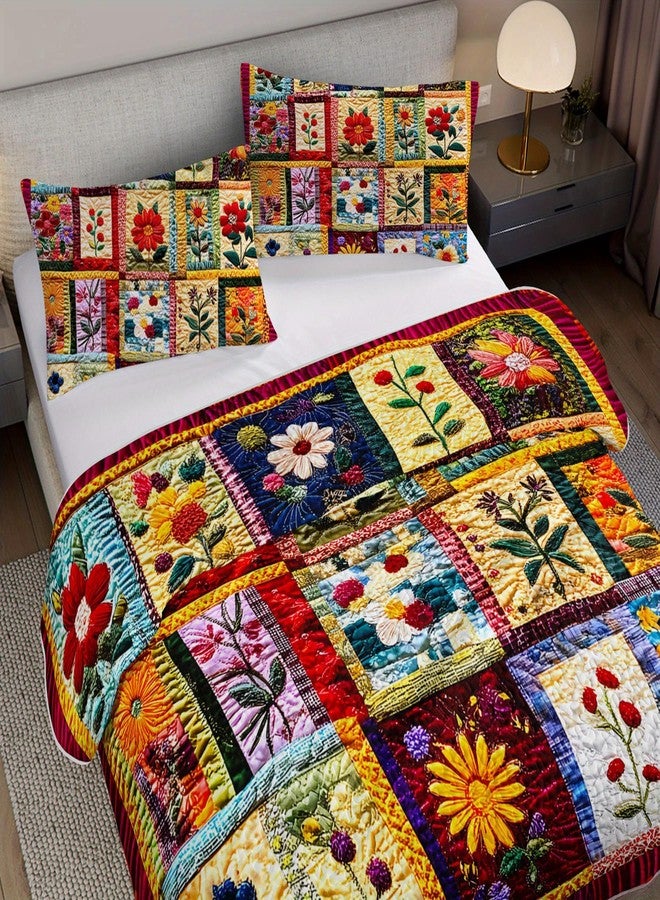 Tuzaovy Colorful Floral Patchwork Quilt Set Queen Size for Teens Adult Bedroom Decor,Floral Lightweight Bedspread Sets Queen Bedding,Bohemian Bed Cover Soft for Boys and Girls Room Decor - Image 4