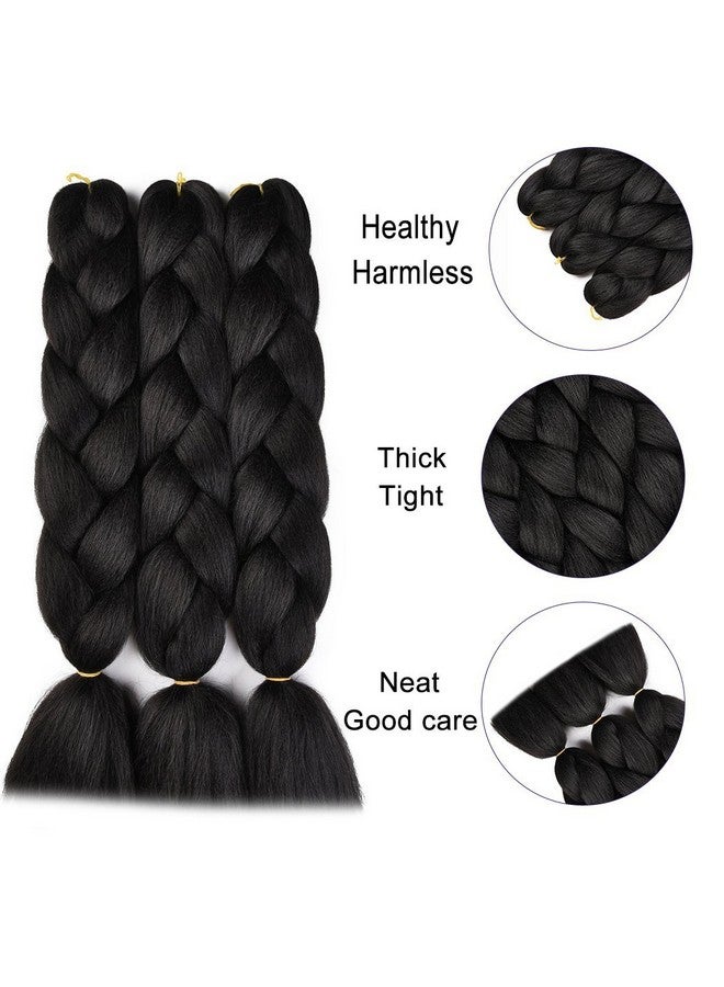 SuCoo Kanekalon Jumbo Braiding Hair Extensions High Temperature Fiber Crochet Twist Braids With Small Free Gifts 24Inch 3Pcs/Lot(Black) - Image 3