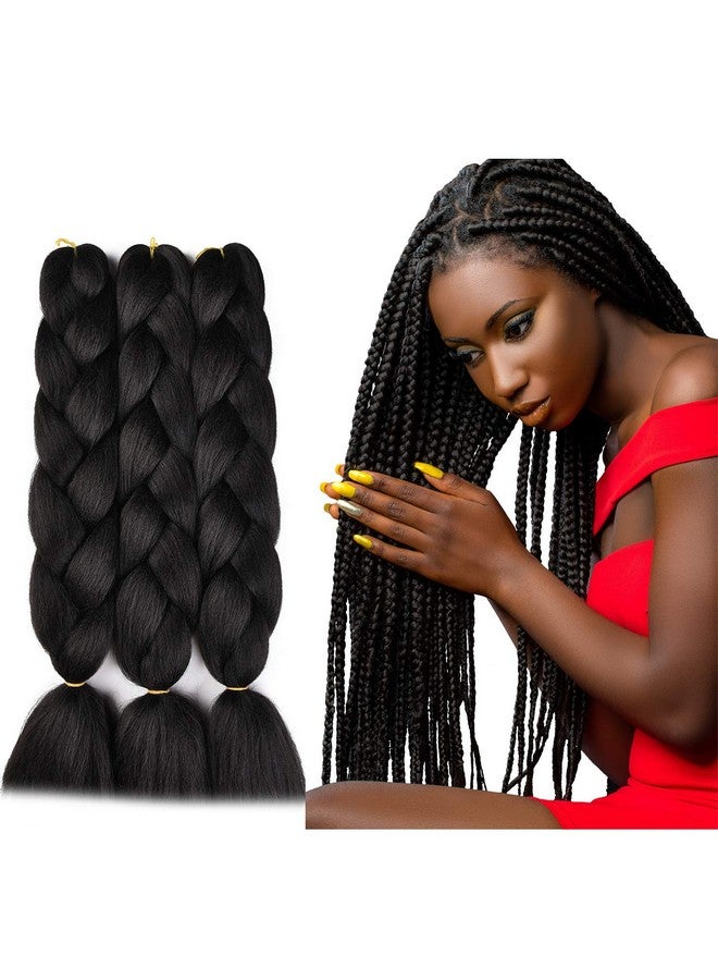 SuCoo Kanekalon Jumbo Braiding Hair Extensions High Temperature Fiber Crochet Twist Braids With Small Free Gifts 24Inch 3Pcs/Lot(Black) - Image 1