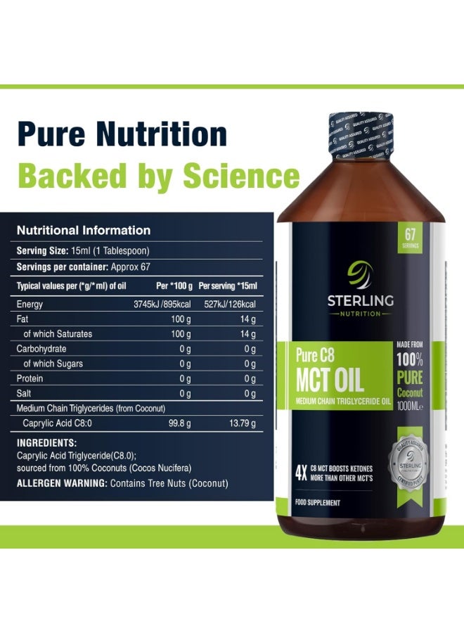Sterling MCT Oil – Pure C8 Caprylic Acid, 1000ml | from 100% Coconut Oil | Suitable for Keto & Fasting | Vegan, Gluten-Free & Lab Tested | - Image 2