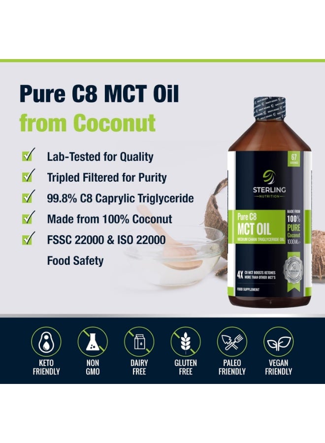 Sterling MCT Oil – Pure C8 Caprylic Acid, 1000ml | from 100% Coconut Oil | Suitable for Keto & Fasting | Vegan, Gluten-Free & Lab Tested | - Image 3