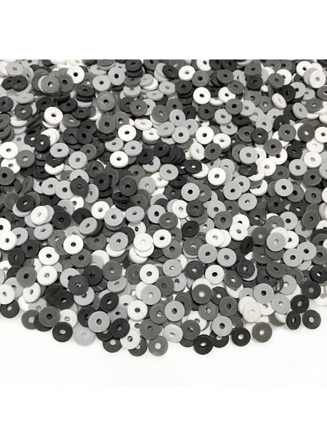 3000 قطعة خرز صلصال مسطح مستدير من الفينيل هيشي خرز بوليمر لصنع المجوهرات سوار ذاتي الصنع قلادات قلادة زينة مصنوعة يدويًا (محايد، 6 مم) الألوان: محايد (أبيض، أسود، رمادي ورمادي داكن) المادة: طين بوليمر الحجم: 6 مم، الفتحة: 2 مم. الكمية: 3000 قطعة، كمية كافية لاحتياجاتك المختلفة، الميزات 1) يمكنك استخدامها في مشاريع صنع المجوهرات، وقلادات الخرز، وأساور DIY، والأقراط، والمعلقات، وتزيين الفساتين، وإكسسوارات تعليق الهاتف المحمول، وإكسسوارات الشعر وما إلى ذلك، امنح إبداعك بالكامل لإنشاء قطع المجوهرات المفضلة لديك. 2) هدية رائعة: يمكنك استخدام خرز الطين هذا لإنشاء هدية جميلة، فهي رائعة للزينة وسهلة لصنع مجوهرات لامعة وملفتة للنظر. سيكون من دواعي سرور عائلتك أو أصدقائك الحصول على هدية العيد هذه - Image 1