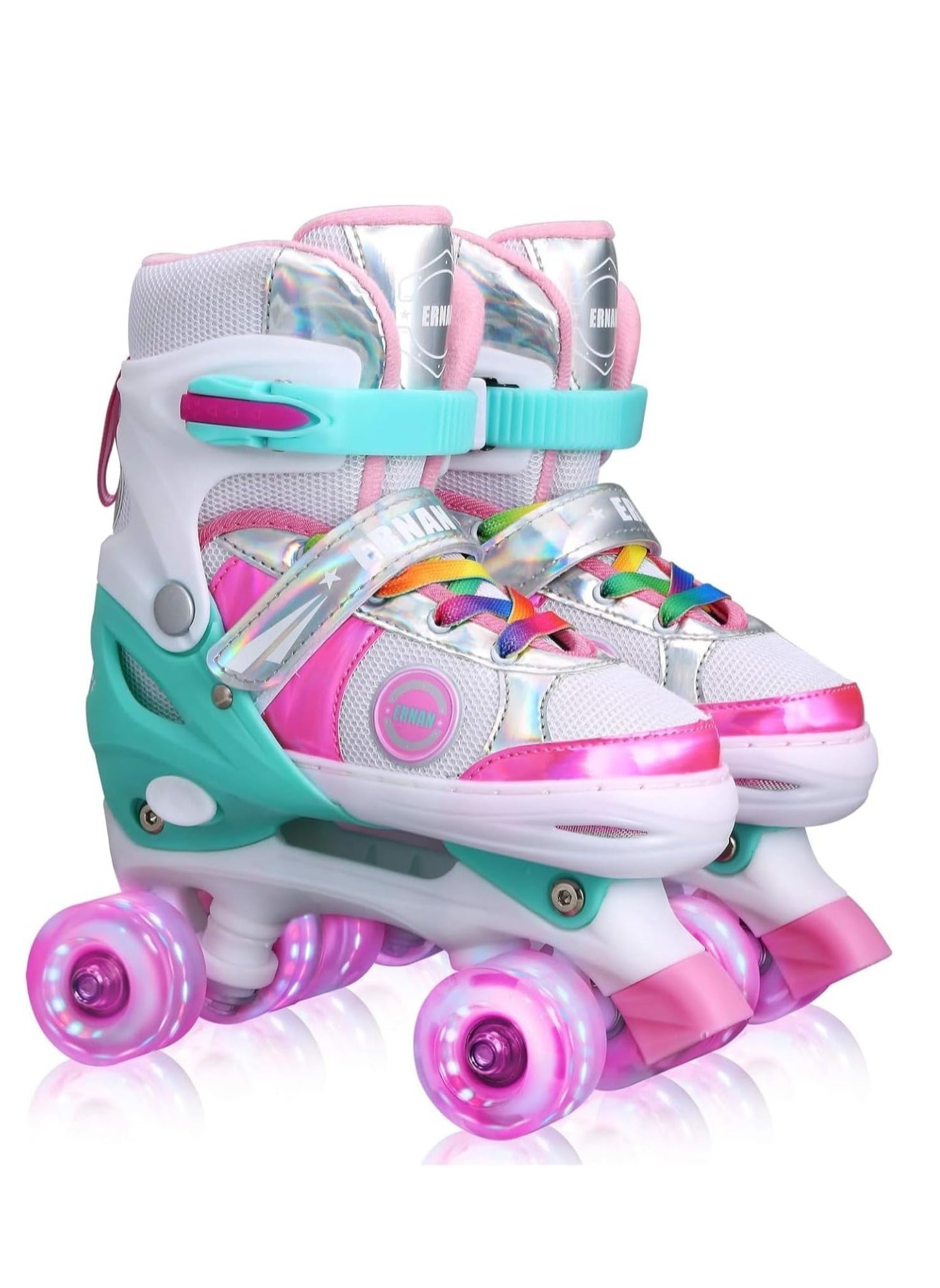 Y&D Girls Roller Skates for Kids Children todders Beginner 4 Size Adjustable for Ages 3-8 or 6-12 Years Old Girls with Light Up Wheels and Colorful Shoelaces 