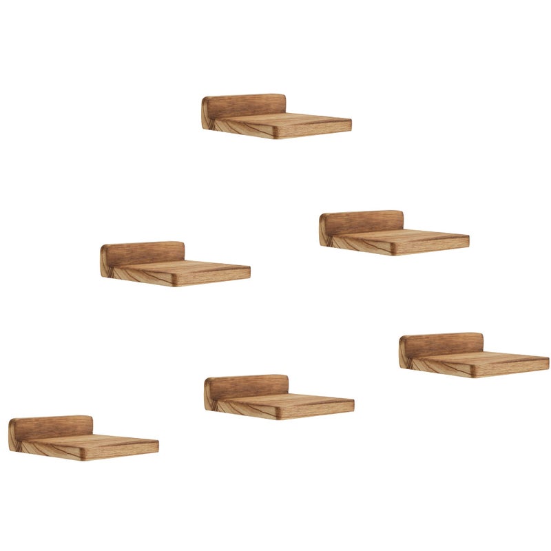 PHOENANCEE 127x10x4cm Wooden Square Floating Shelves Compact Style Mini Wall Shelf for Small Objects Hanging Wall Shelf Decoration for Bedroom Living Room Set of 6Carbonized Black