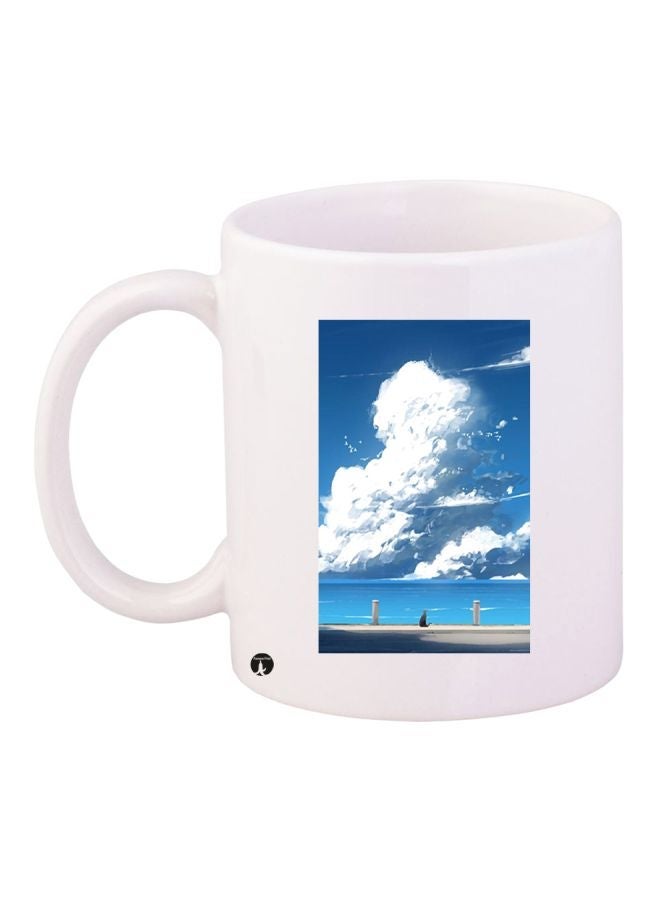 Seascape Printed Coffee Mug White/Blue/Beige 11ounce