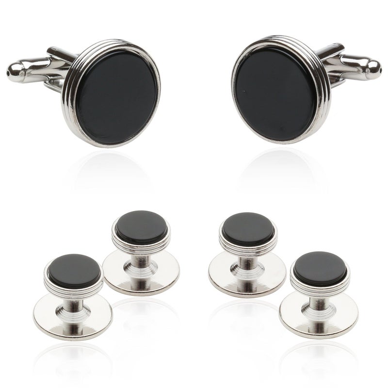 Cuff-Daddy Tuxedo Cufflinks and Studs Formal Set â€“ Onyx and Silver-Tone â€“ Menâ€™s 5/8" Cuffs & 3/8" Shirt Studs â€“ Presentation Gift Box by Cuff-Daddy - Image 1