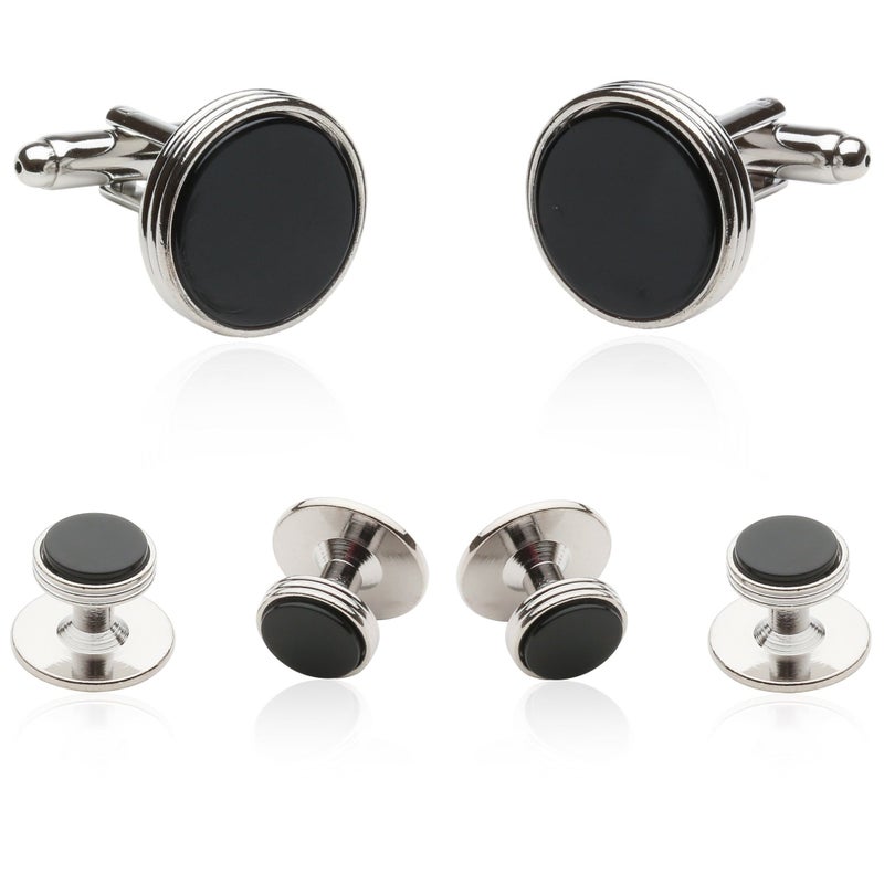 Cuff-Daddy Tuxedo Cufflinks and Studs Formal Set â€“ Onyx and Silver-Tone â€“ Menâ€™s 5/8" Cuffs & 3/8" Shirt Studs â€“ Presentation Gift Box by Cuff-Daddy - Image 2