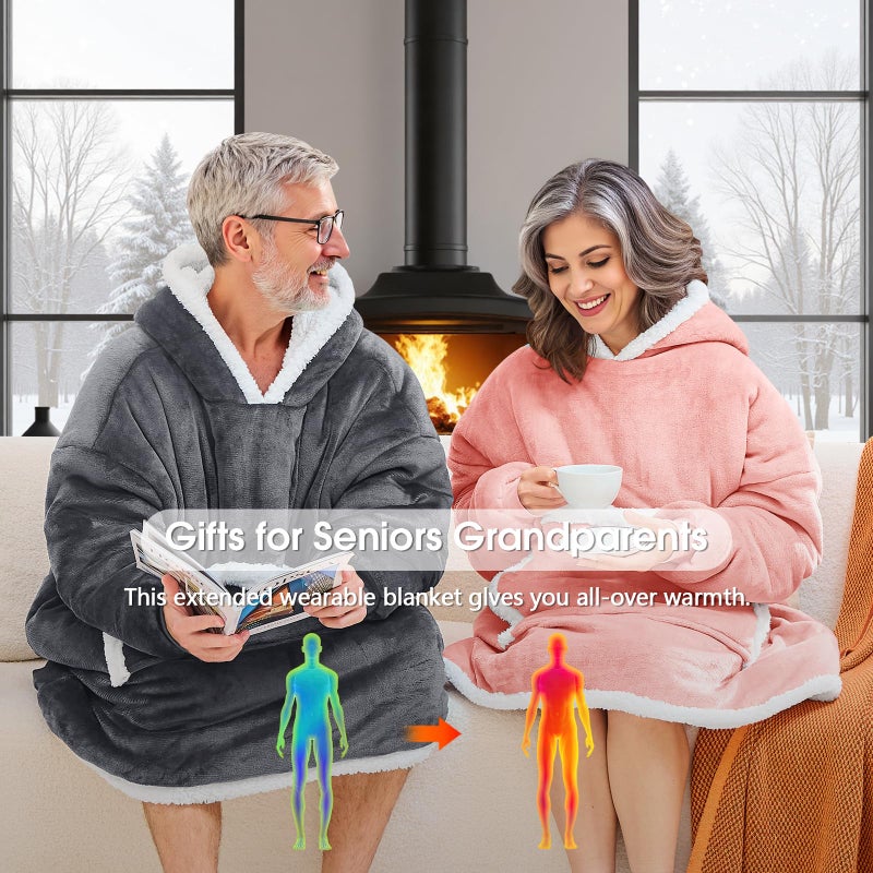 JOYWOO Wearable Blanket Hoodie, Birthday Gifts for Women Men Mom, Oversized Hooded Blanket for Adult, Cozy Fuzzy Sherpa Sweatshirt Blanket with Giant Pocket,Grey - Image 4