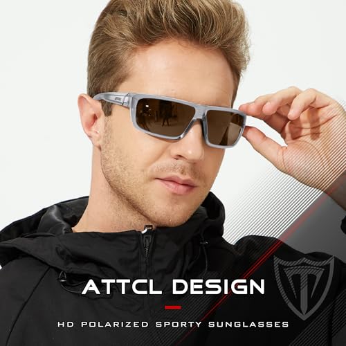 ATTCL Polarized Sunglasses Men for Fishing: UV Protection Lightweight TR90 Sports Wrap Sun Glasses Driving Golf Cycling Running 5001 Touqianhui-Brown - Image 2