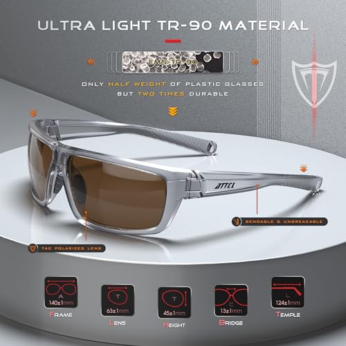 ATTCL Polarized Sunglasses Men for Fishing: UV Protection Lightweight TR90 Sports Wrap Sun Glasses Driving Golf Cycling Running 5001 Touqianhui-Brown - Image 3