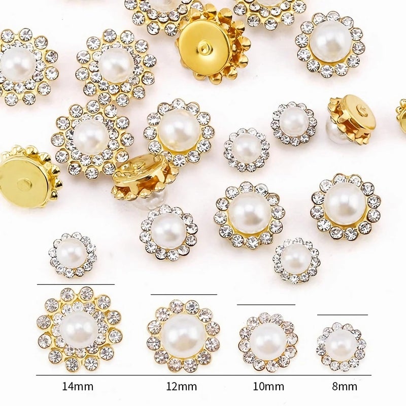 UYTRDVG 100pcs Sew on Pearls Rhinestones Crystal Gems Glass Sun Flower Jewelry with Gold Claw Mixed 8mm 10mm 12mm 14mm Sewing Flower Claw for Sewing Dress, Clothes, Shoes, Wedding Accessories(19 Pearl) - Image 2