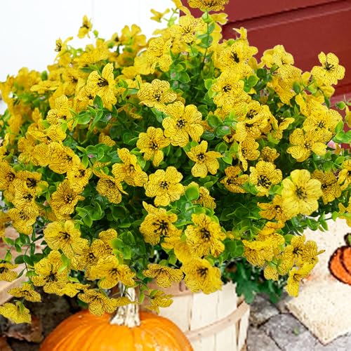 trytuny Artificial Flowers for Outdoor, UV Resistant Fake Silk Flowers, Realistic Faux Plants for Outside Indoor Porch Patio Window Box Planter Home Decor (20, Yellow) - Image 3
