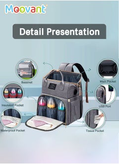 Baby Diaper Bag Backpack with Changing Station, Waterproof Mommy Bag with Portable Change Mat & USB Charge Port, Large Capacity Travel Mother Backpack with Stroller Straps for Newborn Mother Father, Grey - pzsku/ZD35649BC181AD28B6D98Z/45/_/1713171819/071eefc5-a3d4-4eec-81ec-304ba121951b