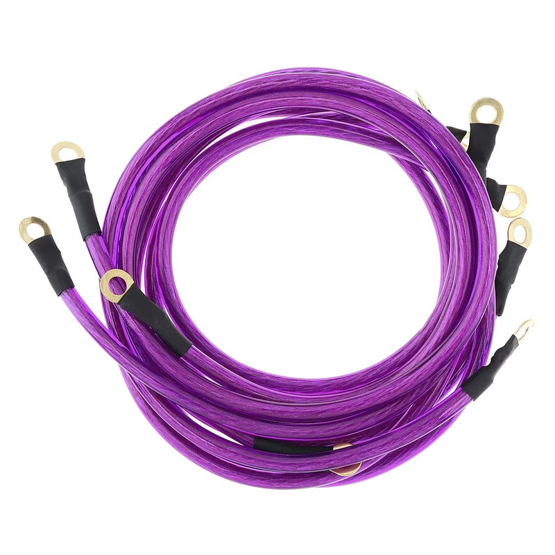 DriSentri 5 Point Car Universal Earth Ground Cables Grounding Wire System Kit High Performance Improve Power for Car Truck Purple