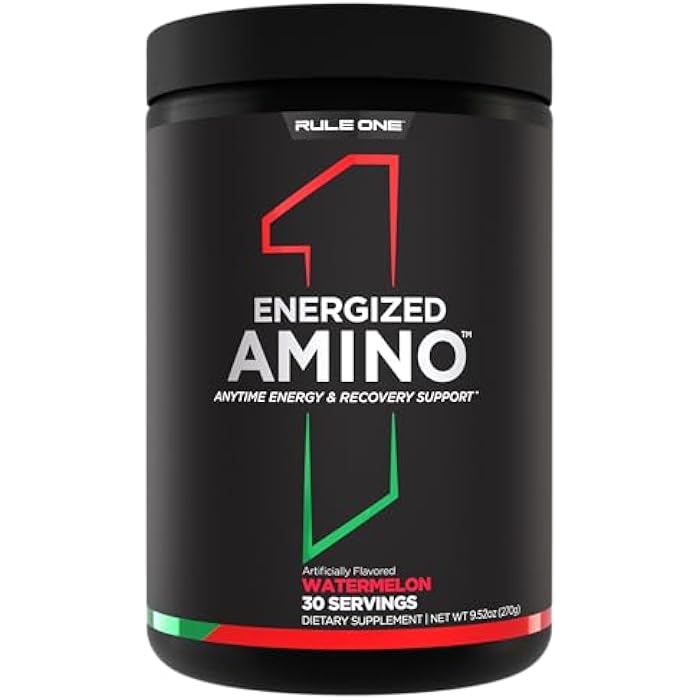 Rule 1 Proteins Rule 1 Energized Amino – Anytime Energy and Recovery Support with BCAAs, Glutamine, Citrulline, Beta Alanine, and Caffeine from Green Coffee & Tea Leaf Extracts (30 Servings, Watermelon) - Image 1