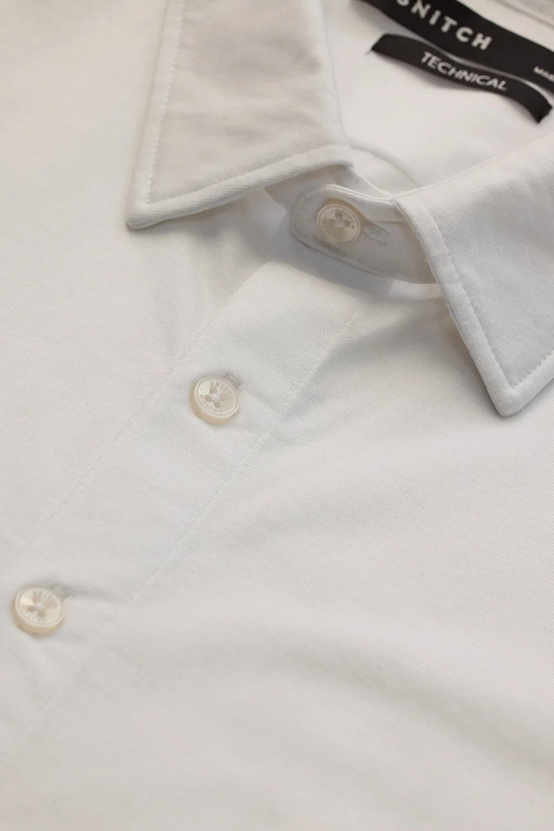 سنيتش White Solid Long Sleeve Slim Fit Shirt