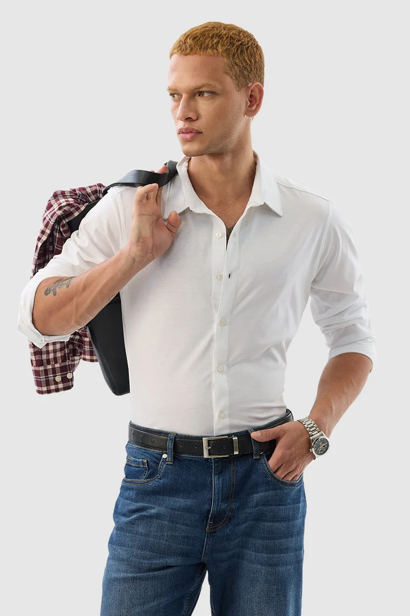 سنيتش White Solid Long Sleeve Slim Fit Shirt