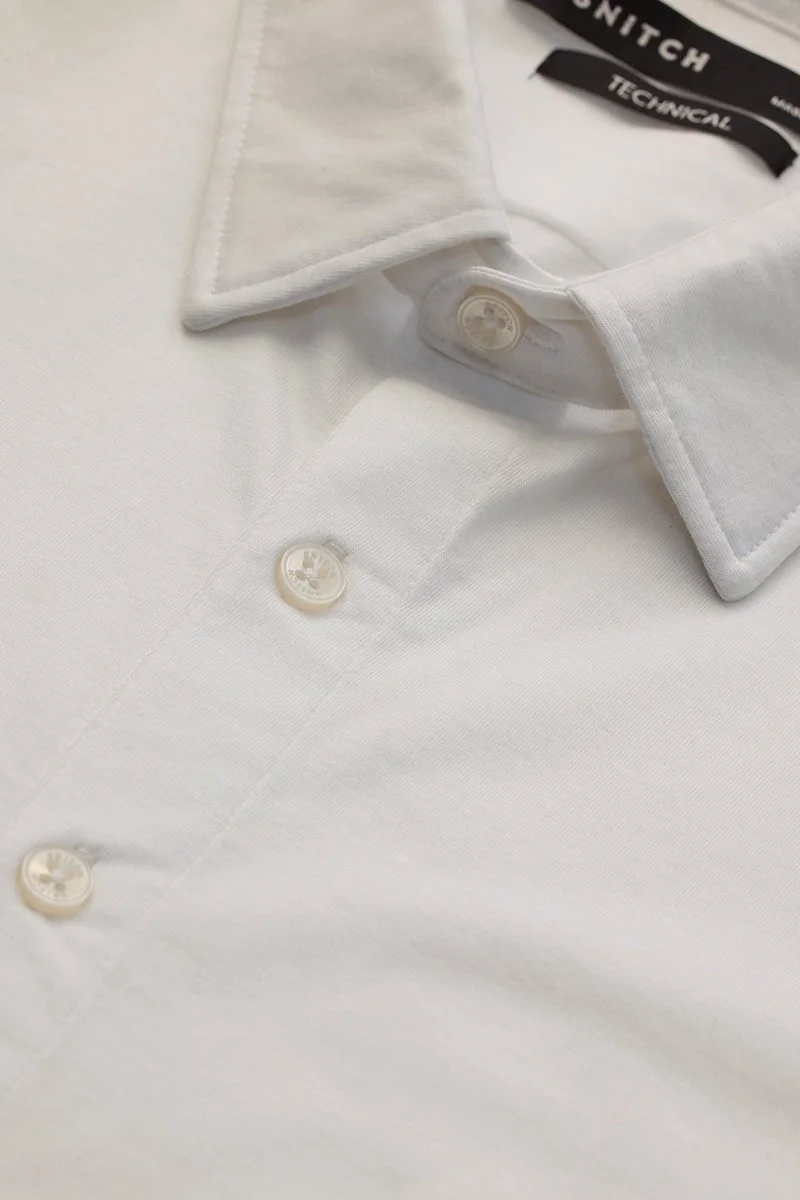 سنيتش White Solid Long Sleeve Slim Fit Shirt