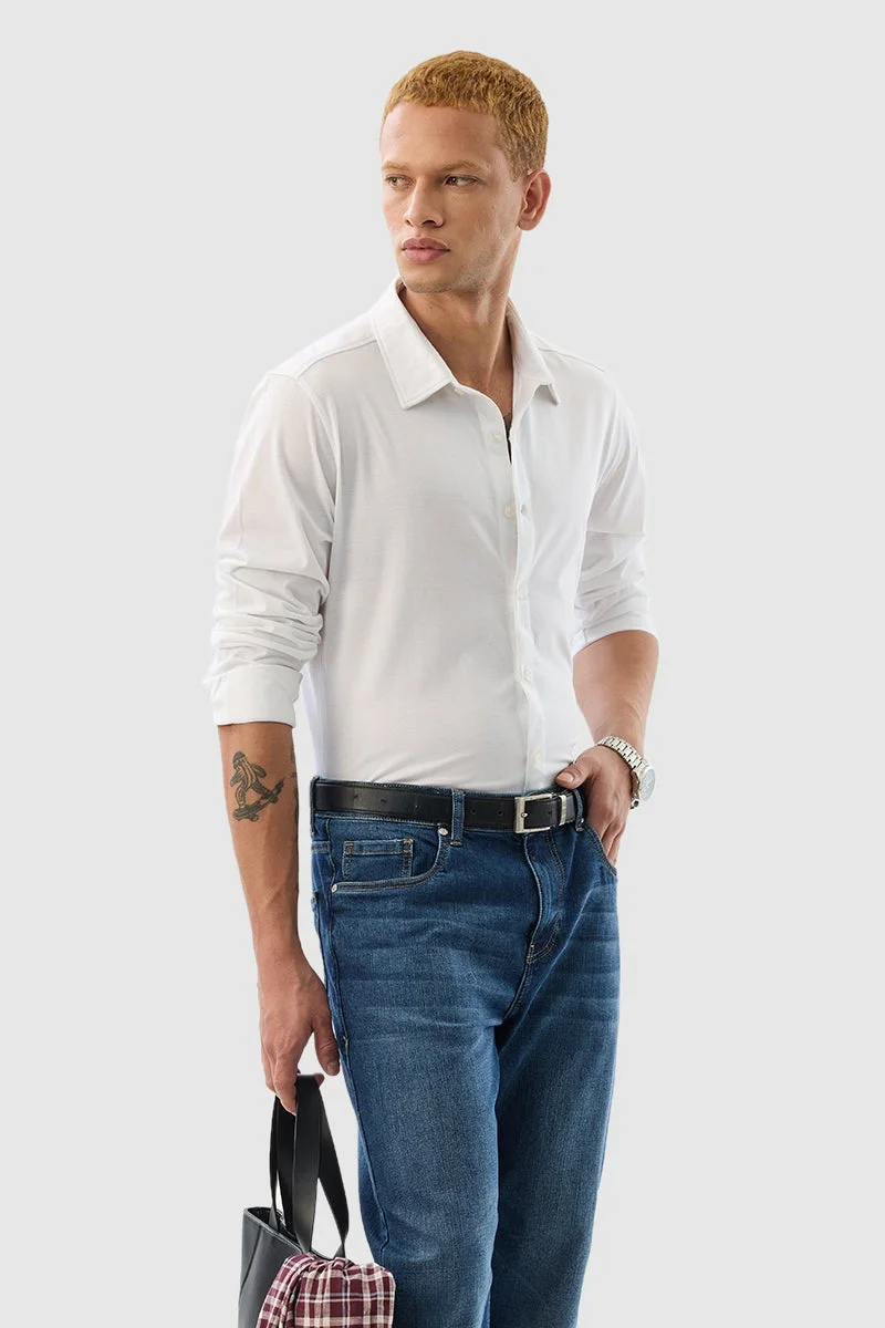 سنيتش White Solid Long Sleeve Slim Fit Shirt