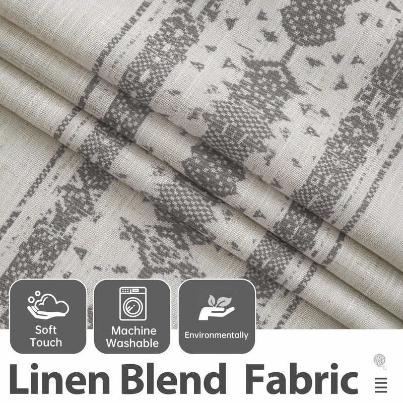 DriftAway Boho Linen Blackout Curtains Double Layer Thermal Insulated Farmhouse Vintage Retro Printed Trim Pattern Lined Drapes for Living Room Bedroom 84 Inches Long Back Tab 2 Panels Gray - Image 5