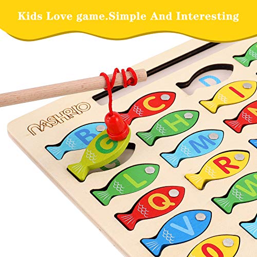 NASHRIO Magnetic Wooden Fishing Game Toy for Toddlers, Alphabet Fish Catching Counting Games Puzzle with Numbers and Letters, Preschool Learning ABC Math Educational Toys 3 4 5 Years Old Girl Boy Kids - Image 3