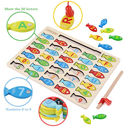 NASHRIO Magnetic Wooden Fishing Game Toy for Toddlers, Alphabet Fish Catching Counting Games Puzzle with Numbers and Letters, Preschool Learning ABC Math Educational Toys 3 4 5 Years Old Girl Boy Kids - Image 2