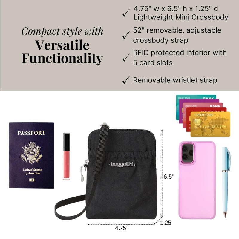 Baggallini Bryant Smartphone Pouch and-Purse - Lightweight, Water Resistant-Travel-Bag with RFID Protection, Adjusts to Become-Belt-Bag or -Fanny Pack Black - Image 4