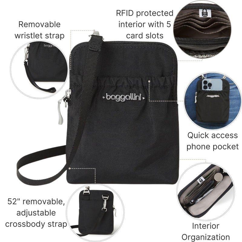 Baggallini Bryant Smartphone Pouch and-Purse - Lightweight, Water Resistant-Travel-Bag with RFID Protection, Adjusts to Become-Belt-Bag or -Fanny Pack Black - Image 3