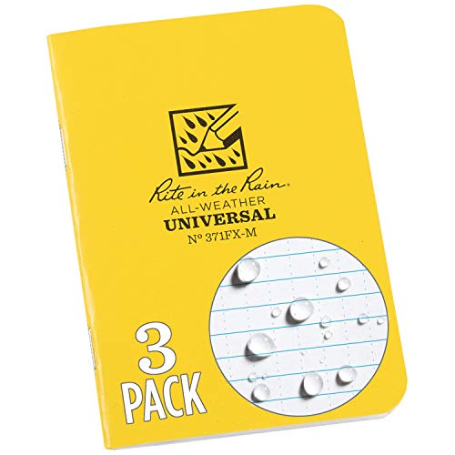 Rite in the Rain Weatherproof Mini Stapled Notebook, 3.25" x 4.625", Yellow Cover, Universal Pattern, 3 Pack (No. 371FX-M) - Image 1