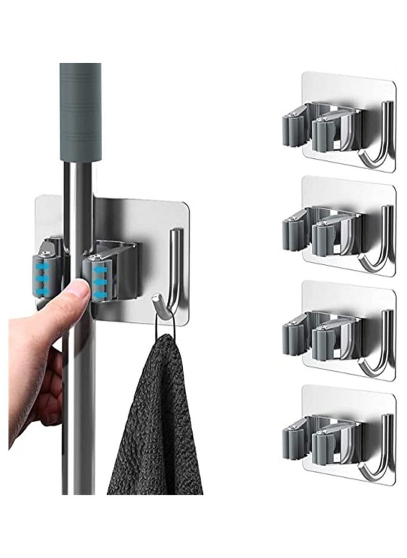Y&D 5 Pcs Self Adhesive Stainless Steel Broom Storage with Rack and Hook  - Image 1