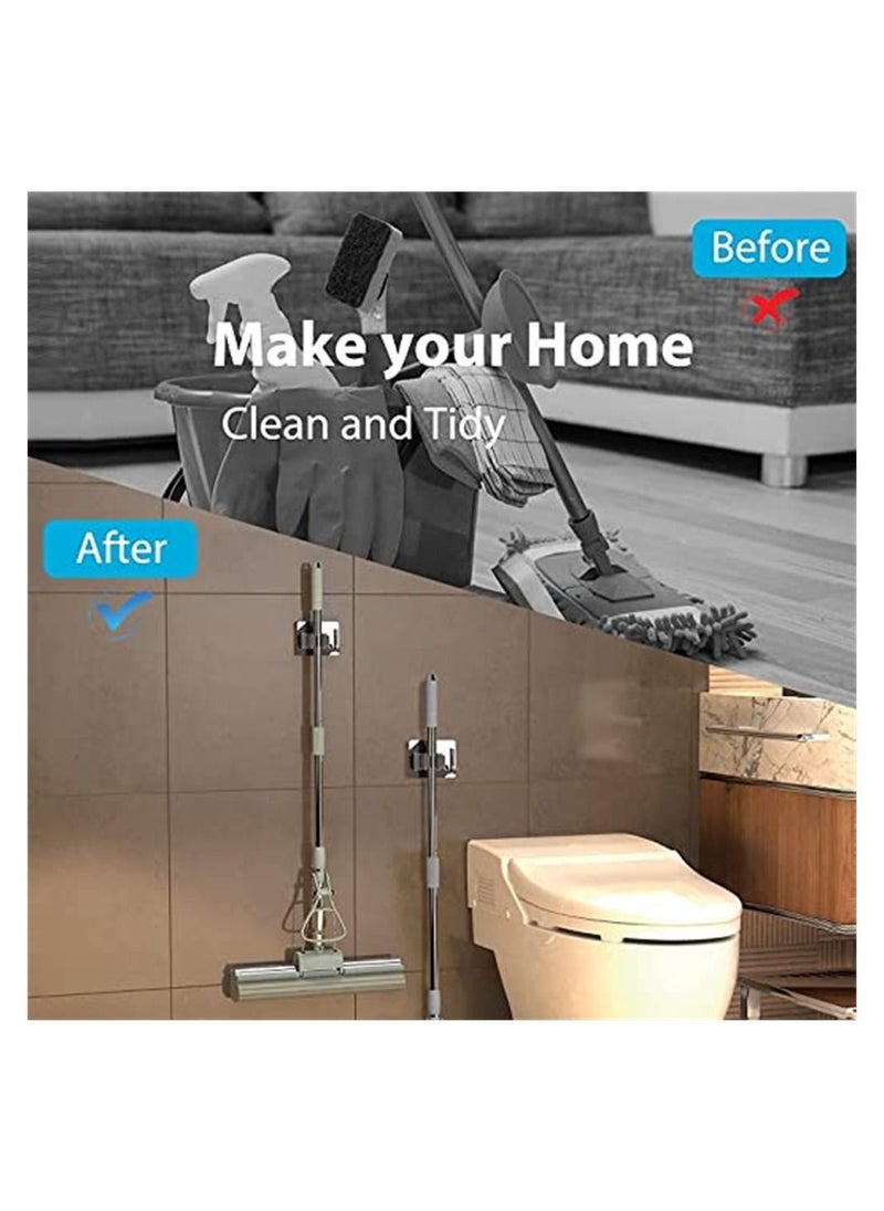 Y&D 5 Pcs Self Adhesive Stainless Steel Broom Storage with Rack and Hook  - Image 3