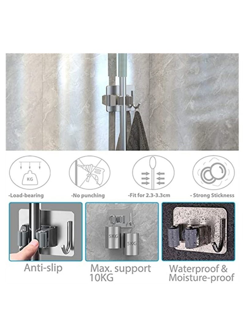 Y&D 5 Pcs Self Adhesive Stainless Steel Broom Storage with Rack and Hook  - Image 4