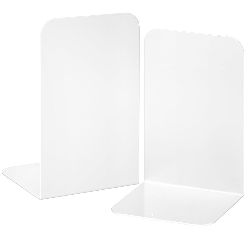 VFINE Bookends 1 Pair White Metal Book Ends Bookends for Shelves Book Stopper for Heavy Books Book Dividers for Home Office
