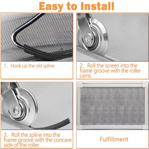 lofrcin Screen Repair kit, Screen Roller Tool, Steel Roller with Bear+32ft Screen Spline+Removal Hook, 3 in 1 Window Screen Door Repair Kit,for Installing Door Window Mesh - Image 3
