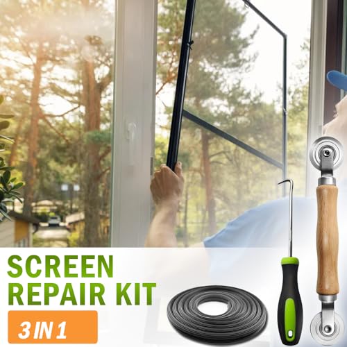 lofrcin Screen Repair kit, Screen Roller Tool, Steel Roller with Bear+32ft Screen Spline+Removal Hook, 3 in 1 Window Screen Door Repair Kit,for Installing Door Window Mesh - Image 2
